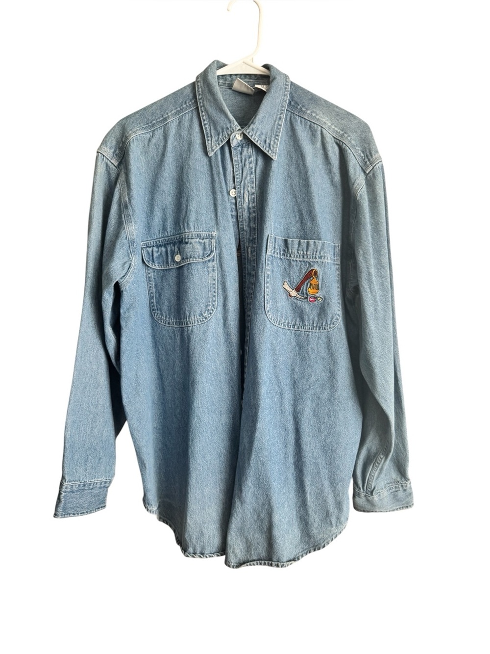 Disney Light Blue Denim Button-Down with Colorful Snow White Dwarfs Embroidery - Picture 2 of 5